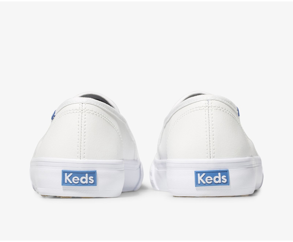 Womens Keds Slip Ons - Double Decker Perf Leather - White - 8507-SOEVD